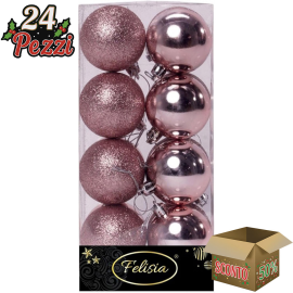 Set 16 Sfere di Natale in Plastica Lucide Ø 6Cm - Vari Colori - Rosa