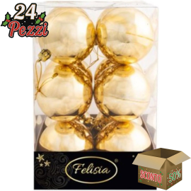 Set 12 Sfere di Natale in Plastica Ø 7Cm - Vari Colori - Oro Lucido