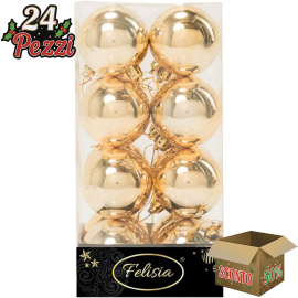 Set 16 Sfere di Natale in Plastica Lucide Ø 6Cm - Vari Colori - Oro Lucido