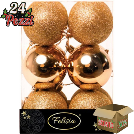 Set 12 Sfere di Natale in Plastica Ø 7Cm - Vari Colori - Oro