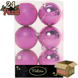 Set 6 Sfere di Natale in Plastica Ø 8Cm – Assortite Lucide e Opache – Vari Colori - Magenta