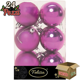 Set 12 Sfere di Natale in Plastica Ø 6Cm - Assortite Lucide e Opache – Vari Colori - Magenta