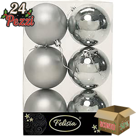 Set 6 Sfere di Natale in Plastica Ø 8Cm – Assortite Lucide e Opache – Vari Colori - Light Grey
