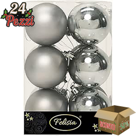 Set 12 Sfere di Natale in Plastica Ø 6Cm - Assortite Lucide e Opache – Vari Colori - Light Grey