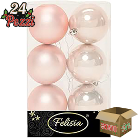 Set 6 Sfere di Natale in Plastica Ø 8Cm – Assortite Lucide e Opache – Vari Colori - Cipria