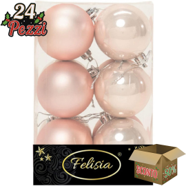 Set 12 Sfere di Natale in Plastica Ø 6Cm - Assortite Lucide e Opache – Vari Colori - Cipria