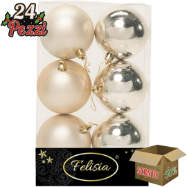 Set 6 Sfere di Natale in Plastica Ø 8Cm – Assortite Lucide e Opache – Vari Colori - Champagne