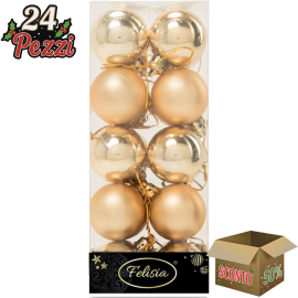 Set 12 Sfere di Natale in Plastica Ø 6Cm - Assortite Lucide e Opache – Vari Colori - Champagne