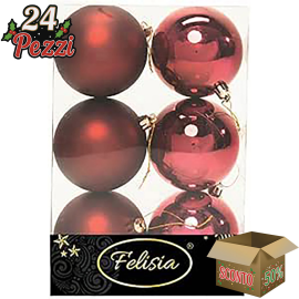 Set 6 Sfere di Natale in Plastica Ø 8Cm – Assortite Lucide e Opache – Vari Colori - Burgundy