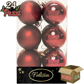 Set 12 Sfere di Natale in Plastica Ø 6Cm - Assortite Lucide e Opache – Vari Colori - Burgundy