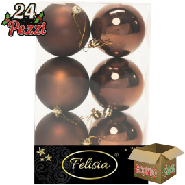 Set 6 Sfere di Natale in Plastica Ø 8Cm – Assortite Lucide e Opache – Vari Colori - Brown Coffee