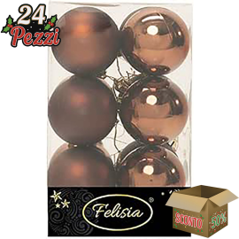 Set 12 Sfere di Natale in Plastica Ø 6Cm - Assortite Lucide e Opache – Vari Colori - Brown Coffee