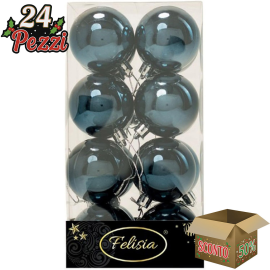 Set 16 Sfere di Natale in Plastica Lucide Ø 6Cm - Vari Colori - Blu Navy Lucido