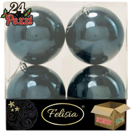 Set 4 Sfere di Natale in Plastica Lucide Ø 10Cm – Vari Colori - Blu Navy
