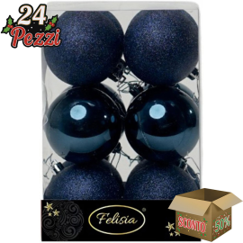 Set 12 Sfere di Natale in Plastica Ø 7Cm - Vari Colori - Blu Navy
