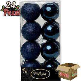 Set 16 Sfere di Natale in Plastica Lucide Ø 6Cm - Vari Colori - Blu Navy