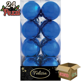 Set 16 Sfere di Natale in Plastica Lucide Ø 6Cm - Vari Colori - Blu Lucido