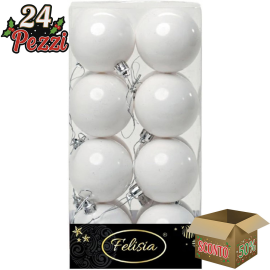 Set 16 Sfere di Natale in Plastica Lucide Ø 6Cm - Vari Colori - Bianco Lucido