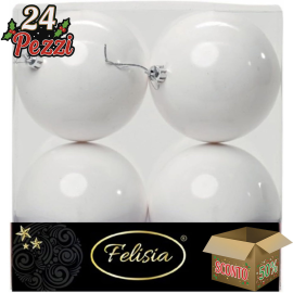 Set 4 Sfere di Natale in Plastica Lucide Ø 10Cm – Vari Colori - Bianco