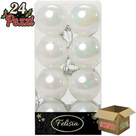 Set 16 Sfere di Natale in Plastica Lucide Ø 6Cm - Vari Colori - Bianco Iridescente Lucido