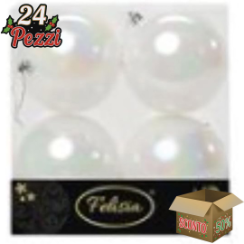 Set 4 Sfere di Natale in Plastica Lucide Ø 10Cm – Vari Colori - Bianco Iridescente