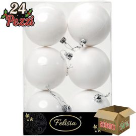 Set 6 Sfere di Natale in Plastica Ø 8Cm – Assortite Lucide e Opache – Vari Colori - Bianco