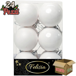 Set 12 Sfere di Natale in Plastica Ø 6Cm - Assortite Lucide e Opache – Vari Colori - Bianco