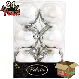 Set 12 Sfere di Natale in Plastica Ø 7Cm - Vari Colori - Argento Lucido