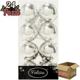 Set 16 Sfere di Natale in Plastica Lucide Ø 6Cm - Vari Colori - Argento Lucido