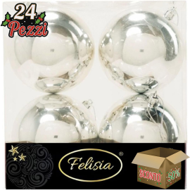 Set 4 Sfere di Natale in Plastica Lucide Ø 10Cm – Vari Colori - Argento