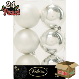 Set 6 Sfere di Natale in Plastica Ø 8Cm – Assortite Lucide e Opache – Vari Colori - Argento
