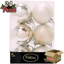 Set 12 Sfere di Natale in Plastica Ø 6Cm - Assortite Lucide e Opache – Vari Colori - Argento