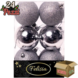 Set 12 Sfere di Natale in Plastica Ø 7Cm - Vari Colori - Argento