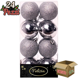 Set 16 Sfere di Natale in Plastica Lucide Ø 6Cm - Vari Colori - Argento