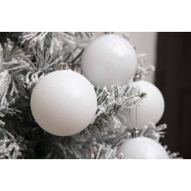 Set 20 Sfere di Natale in Plastica Ø 5Cm - Assortite Lucide e Glitterate – Vari Colori - Bianco