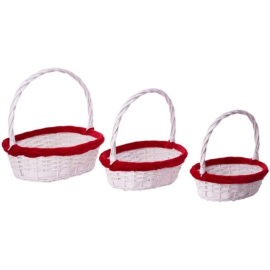 Cesti di Natale in Vimini Bianco con Bordo Rosso - 8 Set da 3 Pezzi – Eleganza Festiva in Tre Misure