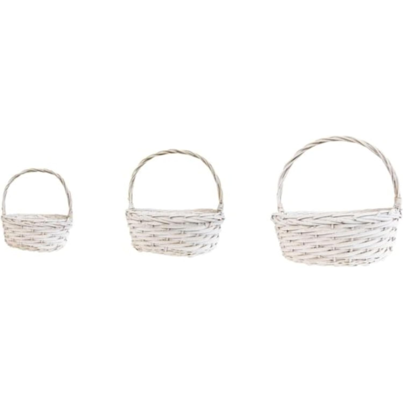 Cesti di Natale in Vimini Bianco - 8 Set da 3 Pezzi – Eleganza Naturale in Tre Dimensioni (42x34x15 + 35x30x13 + 30x25x12Cm)