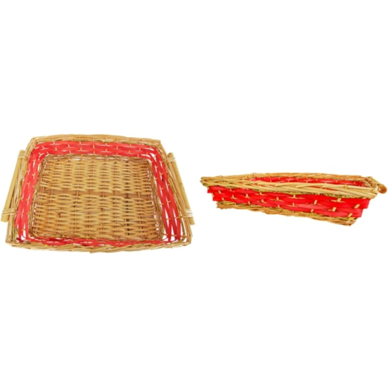 Cesto Regalo Natalizio in Vimini Beige e Rosso - 30 Pezzi – Dimensioni 46x43x12Cm | Eleganza Naturale per Confezioni Raffinate