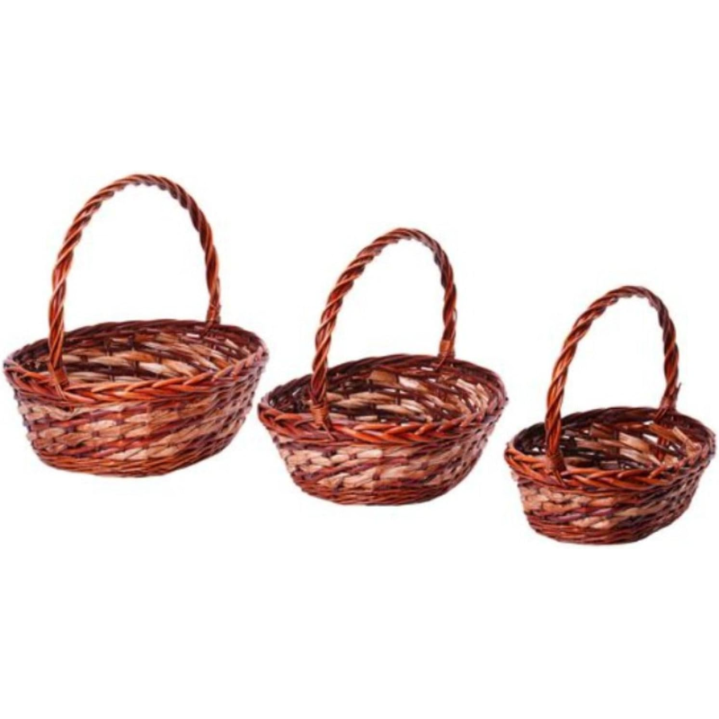 Cesti di Natale in Vimini Marrone 8 Set da 3 Pezzi - Eleganza Artigianale per Confezioni e Decorazioni Festive in Tre Dimensioni