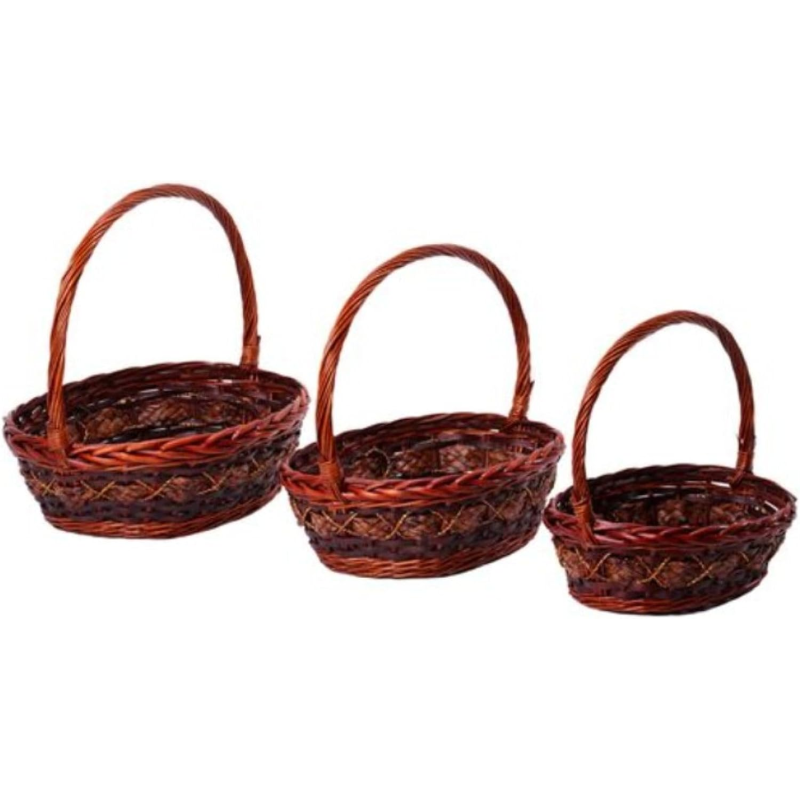 Cesti di Natale in Vimini Marrone 8 Set da 3 Pezzi – Eleganza Naturale per Confezioni Regalo e Decorazioni in Tre Dimensioni