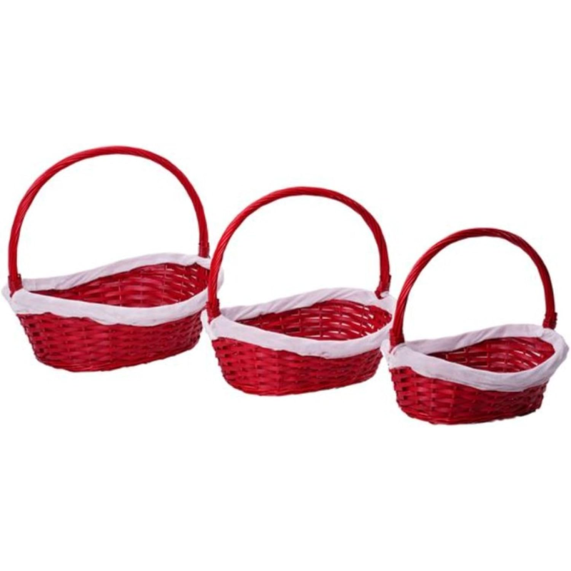 Cesti di Natale in Vimini Rosso con Bordo Bianco 10 Set da 3 Pezzi – Eleganza Festiva per Regali e Decorazioni in Tre Dimensioni