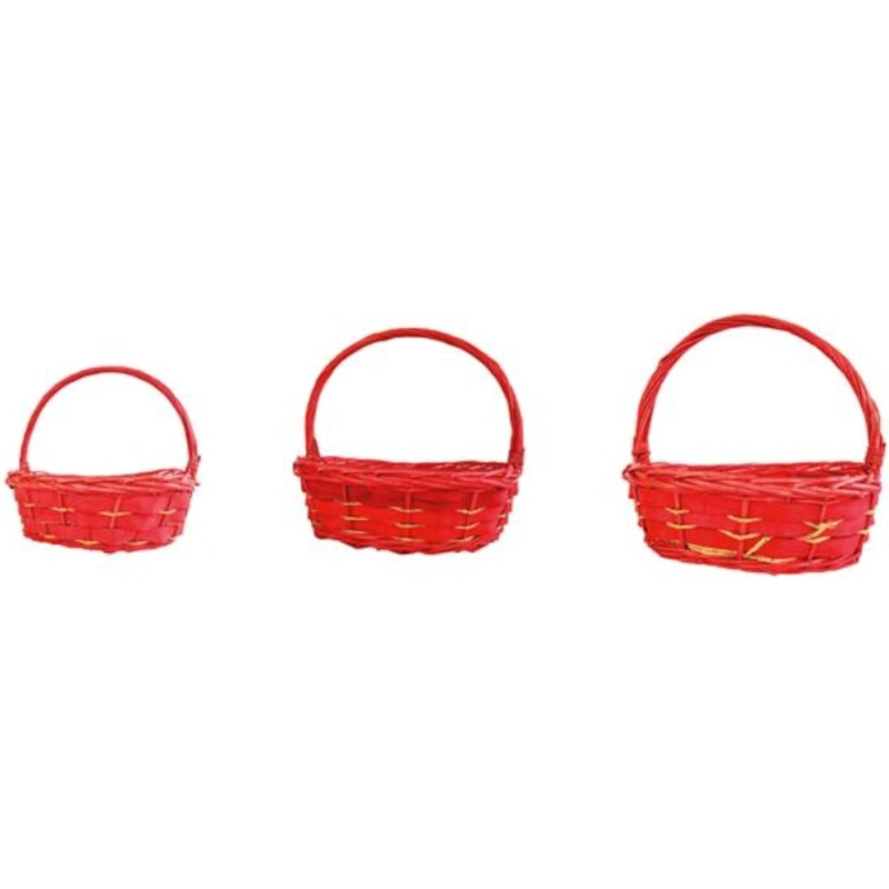 Cesti Natalizi in Vimini Rosso - 8 Set da 3 pezzi – Eleganti, Resistenti e Perfetti per Regali e Decorazioni in Tre Dimensioni