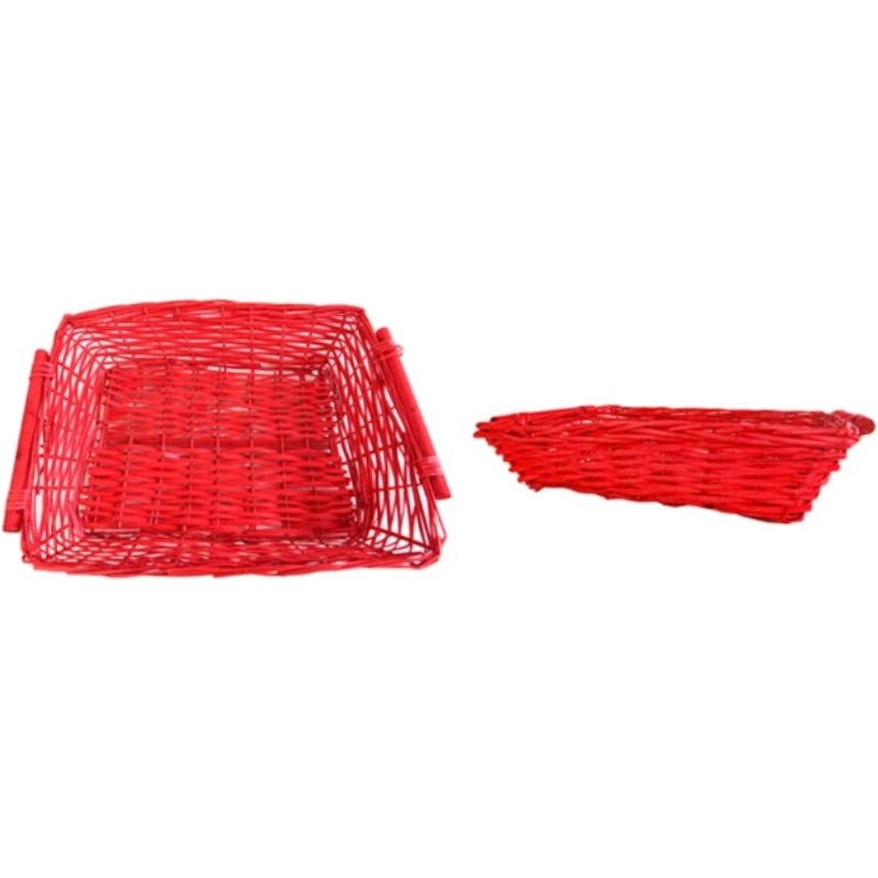Cesto Regalo Natalizio in Vimini Rosso - 30 Pezzi – Dimensioni 52x42x12Cm Eleganza Festiva per Confezioni Natalizie Artigianali